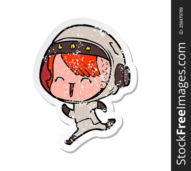 Distressed Sticker Of A Happy Cartoon Space Girl
