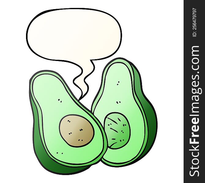 Cartoon Avocado And Speech Bubble In Smooth Gradient Style