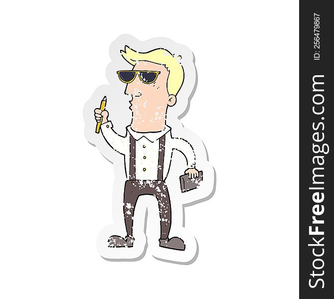 retro distressed sticker of a cartoon man with notebook