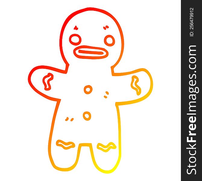 Warm Gradient Line Drawing Cartoon Gingerbread Man