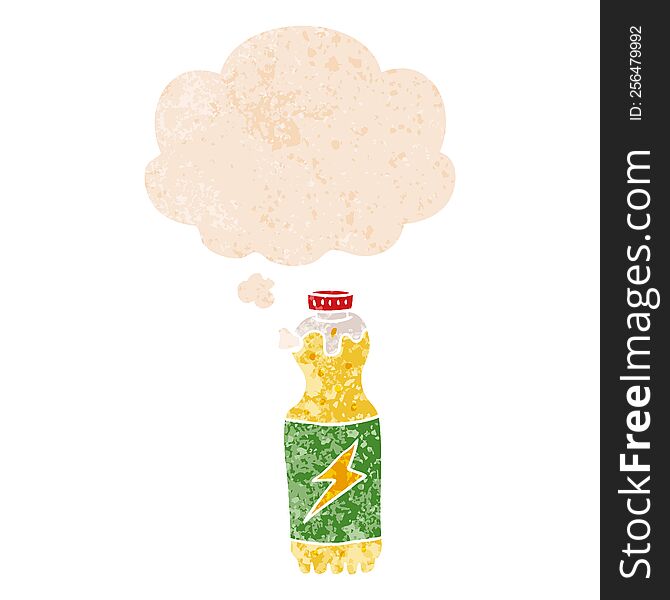 Cartoon Soda Bottle And Thought Bubble In Retro Textured Style