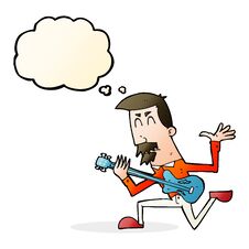 Cartoon Man Playing Electric Guitar With Thought Bubble Royalty Free Stock Photo