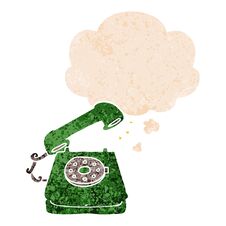 Cartoon Old Telephone And Thought Bubble In Retro Textured Style Stock Photography