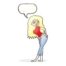 Cartoon Attractive Woman Looking Surprised With Speech Bubble Royalty Free Stock Photo