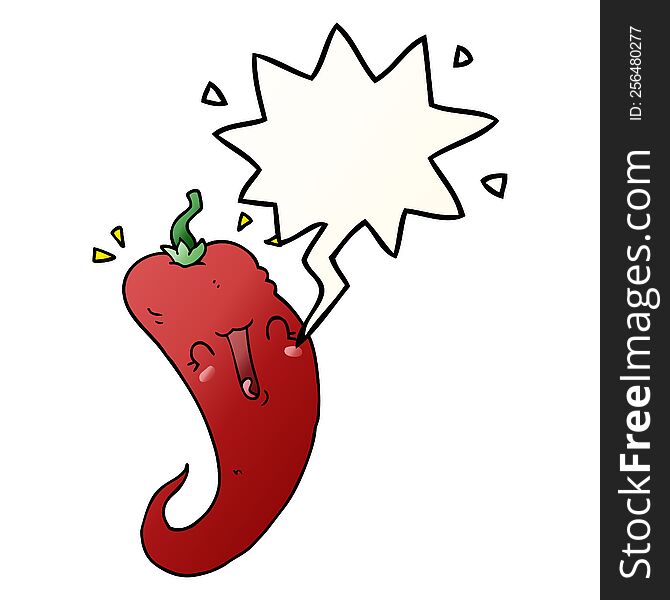 Cartoon Chili Pepper And Speech Bubble In Smooth Gradient Style