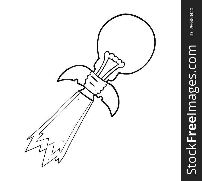 Black And White Cartoon Lightbulb Rocket Ship