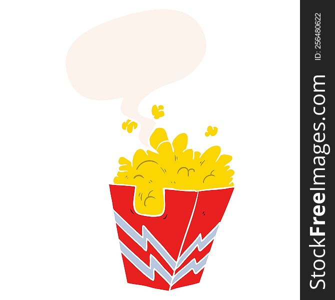 Cartoon Box Of Popcorn And Speech Bubble In Retro Style