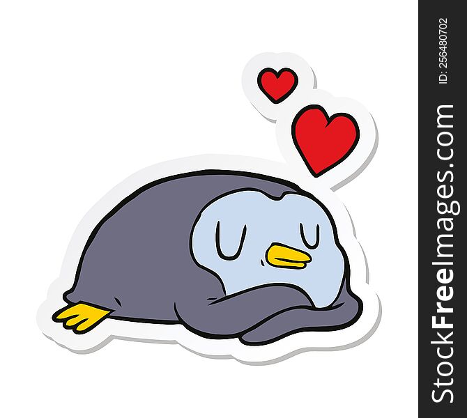 sticker of a cartoon penguin in love