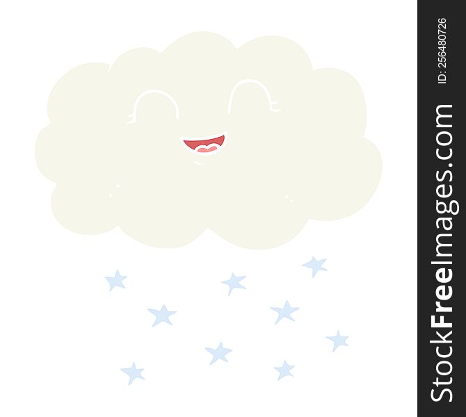 Flat Color Illustration Of A Cartoon Cloud Snowing