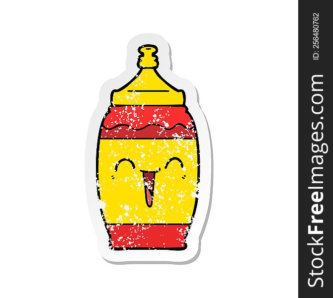 distressed sticker of a cartoon happy sports drink