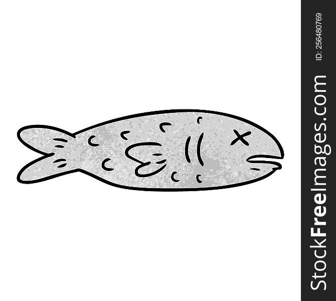 hand drawn textured cartoon doodle of a dead fish