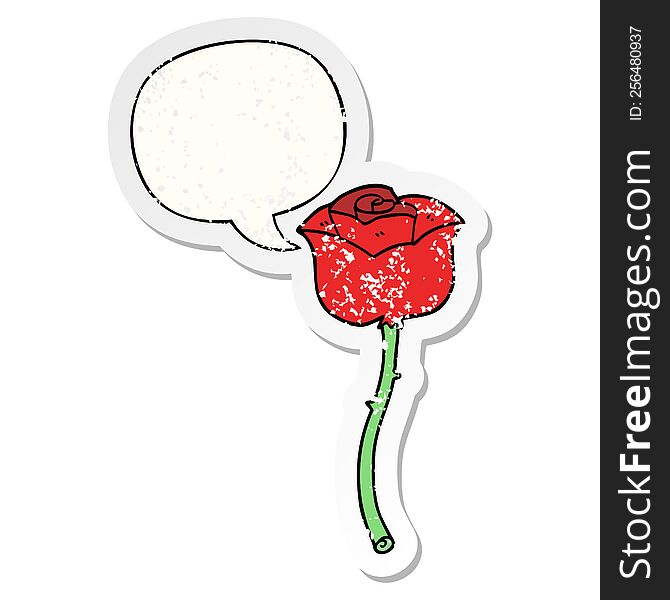 Cartoon Rose And Speech Bubble Distressed Sticker