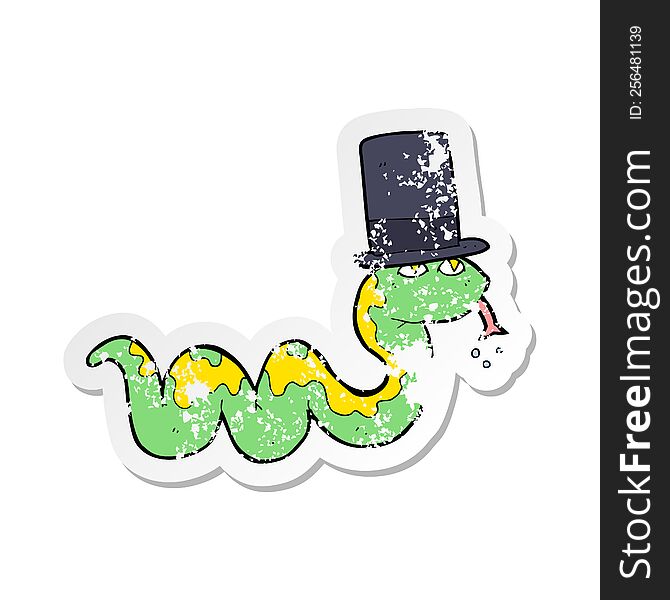 Retro Distressed Sticker Of A Cartoon Snake In Top Hat
