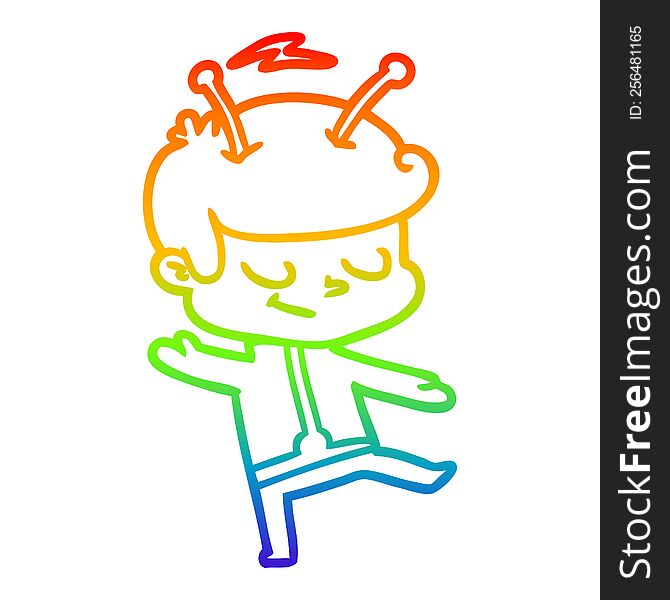 Rainbow Gradient Line Drawing Friendly Cartoon Spaceman Dancing