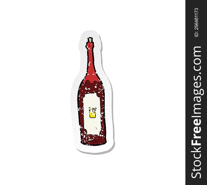 retro distressed sticker of a cartoon wine bottle