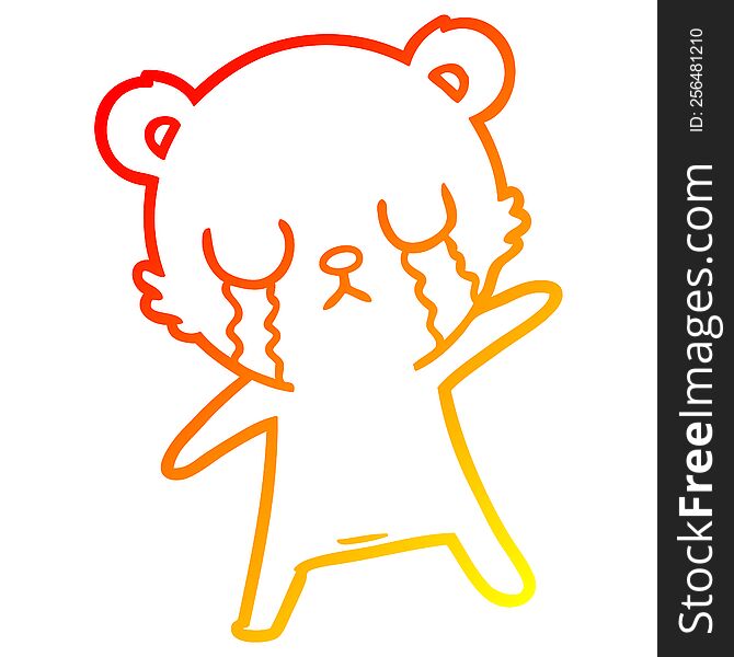 warm gradient line drawing of a crying polar bear cartoon