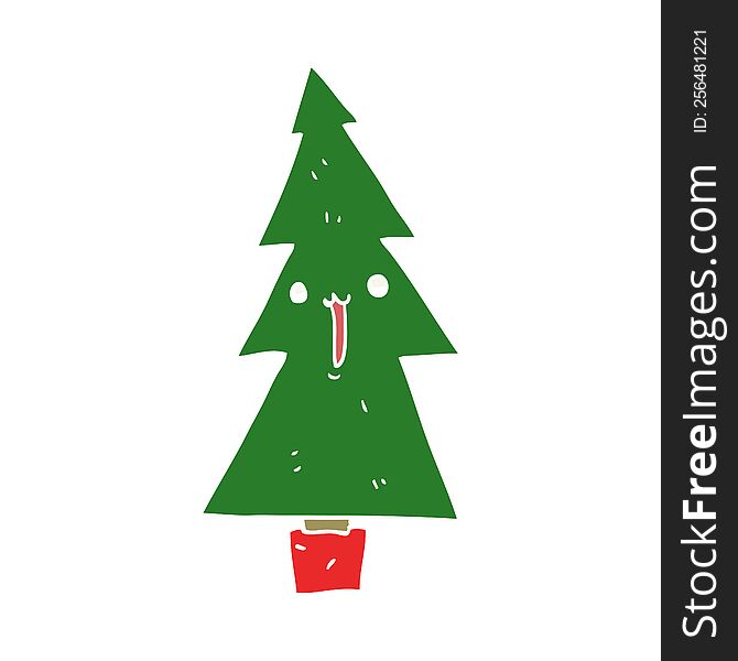 Flat Color Style Cartoon Christmas Tree