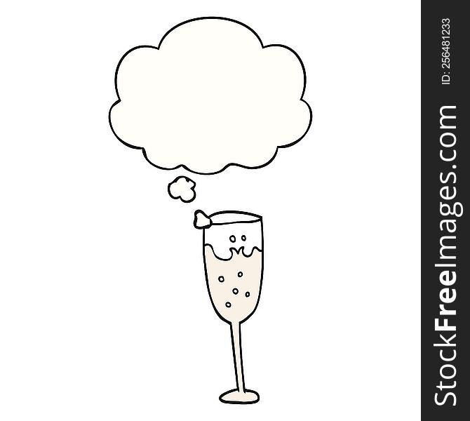 cartoon champagne glass with thought bubble. cartoon champagne glass with thought bubble