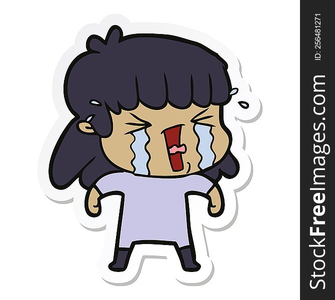 Sticker Of A Cartoon Woman In Tears