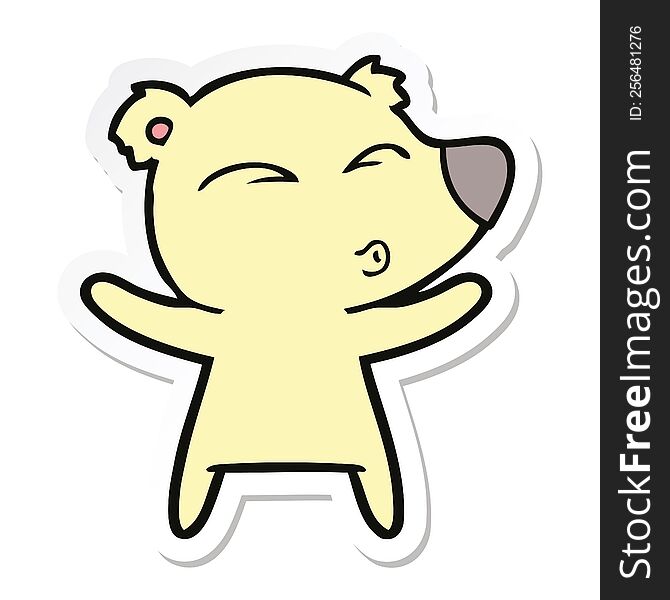 Sticker Of A Cartoon Whistling Bear With Open Arms