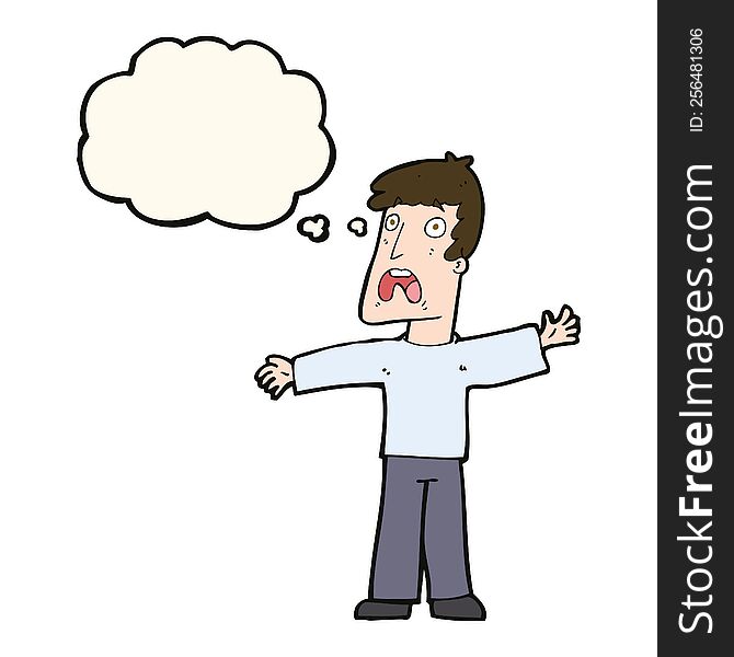 cartoon frightened man with thought bubble