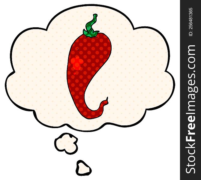 cartoon chili pepper with thought bubble in comic book style