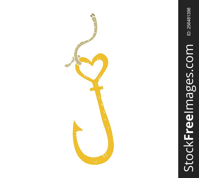 flat color illustration of a cartoon love heart fish hook