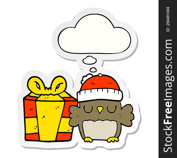 Cute Christmas Owl And Thought Bubble As A Printed Sticker