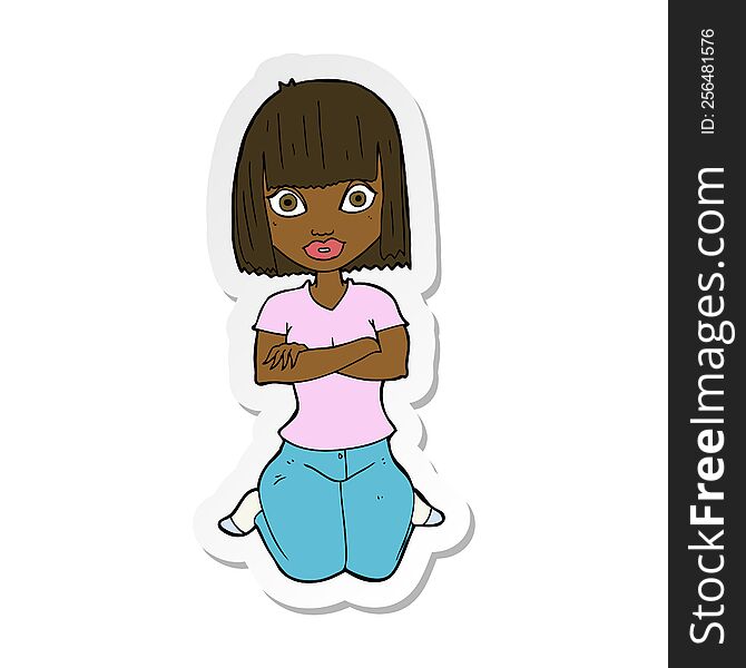 Sticker Of A Cartoon Woman Kneeling