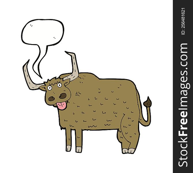 cartoon hairy cow with speech bubble