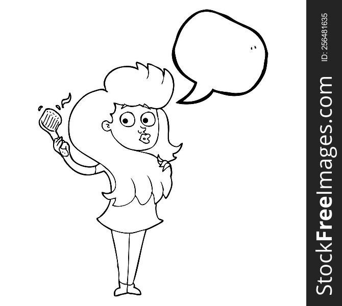 Speech Bubble Cartoon Woman Brushing Hair