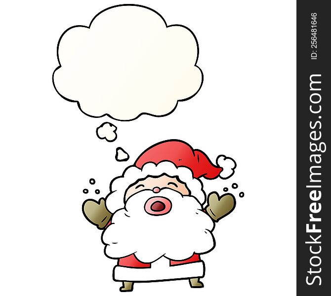 cartoon santa claus shouting with thought bubble in smooth gradient style