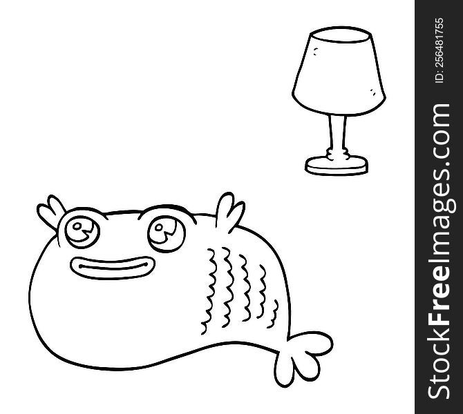 line drawing cartoon of a fish