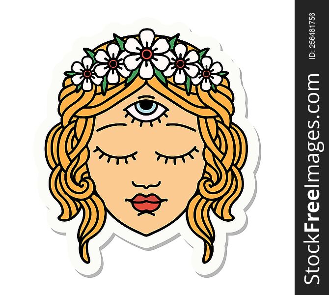 Tattoo Style Sticker Of Female Face
