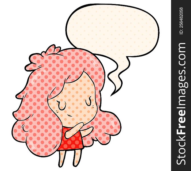 cute cartoon girl with speech bubble in comic book style