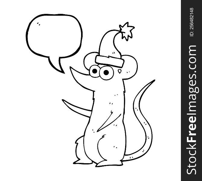 Speech Bubble Cartoon Mouse Wearing Christmas Hat