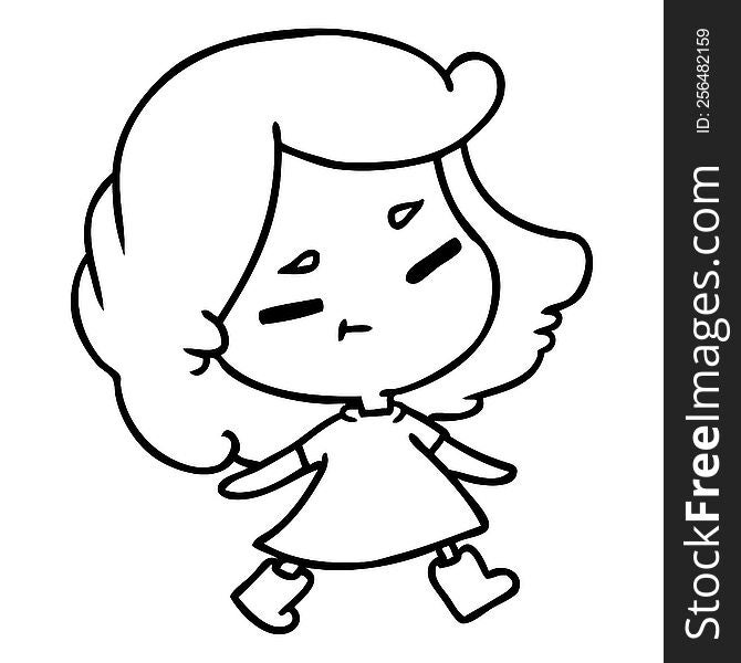 line drawing illustration of a cute kawaii girl. line drawing illustration of a cute kawaii girl