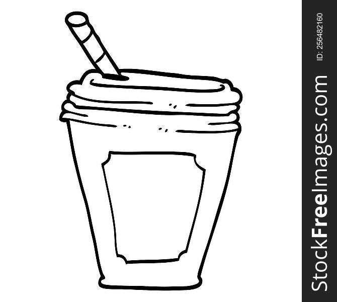 line drawing cartoon coffee cup with straw