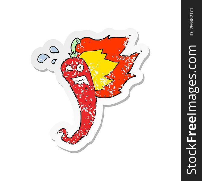 Retro Distressed Sticker Of A Hot Chilli Pepper Cartoon