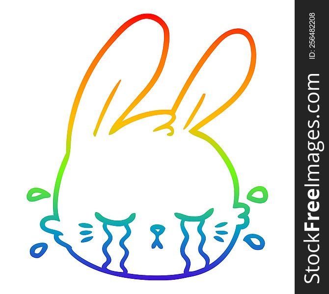 Rainbow Gradient Line Drawing Cartoon Rabbit Face Crying