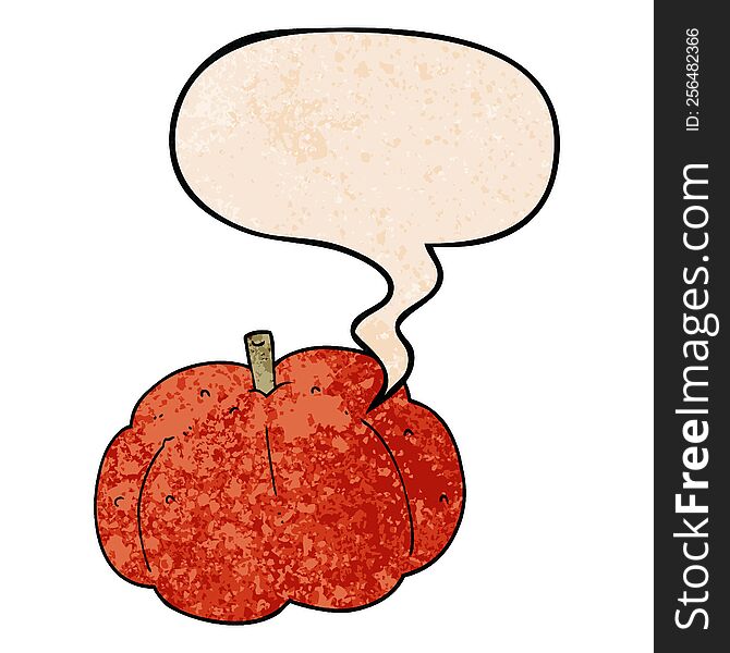 Cartoon Pumpkin And Speech Bubble In Retro Texture Style