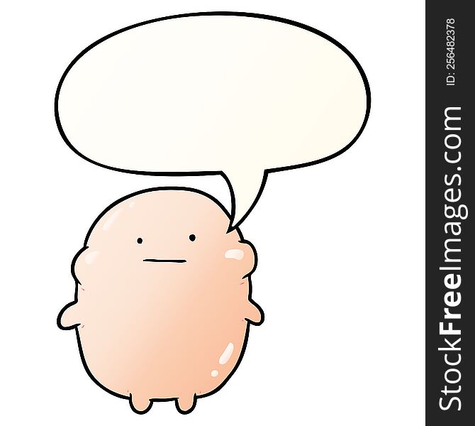 Cute Fat Cartoon Human And Speech Bubble In Smooth Gradient Style