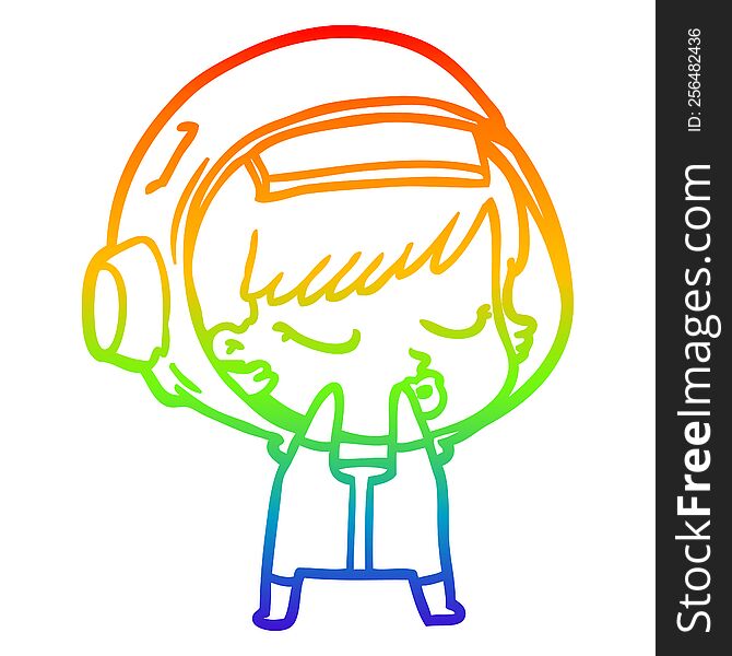 rainbow gradient line drawing of a shy cartoon pretty astronaut girl
