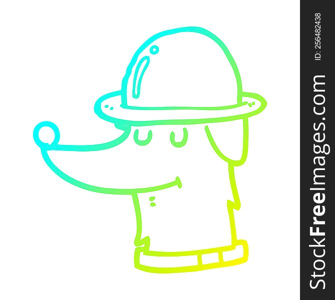 Cold Gradient Line Drawing Cartoon Dog Wearing Hat