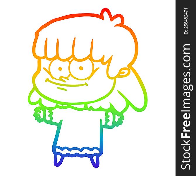 rainbow gradient line drawing of a cartoon girl smiling
