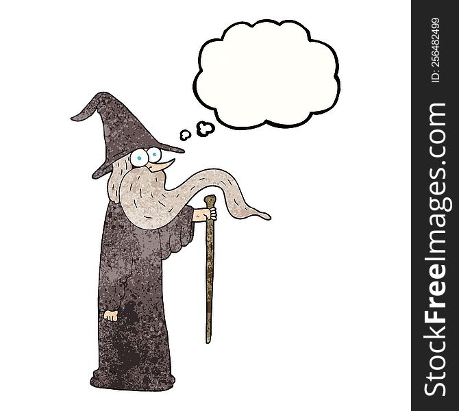 freehand drawn thought bubble textured cartoon wizard