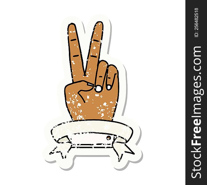 Peace Two Finger Hand Gesture With Banner Illustration