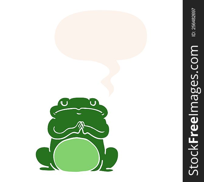 cartoon arrogant frog with speech bubble in retro style