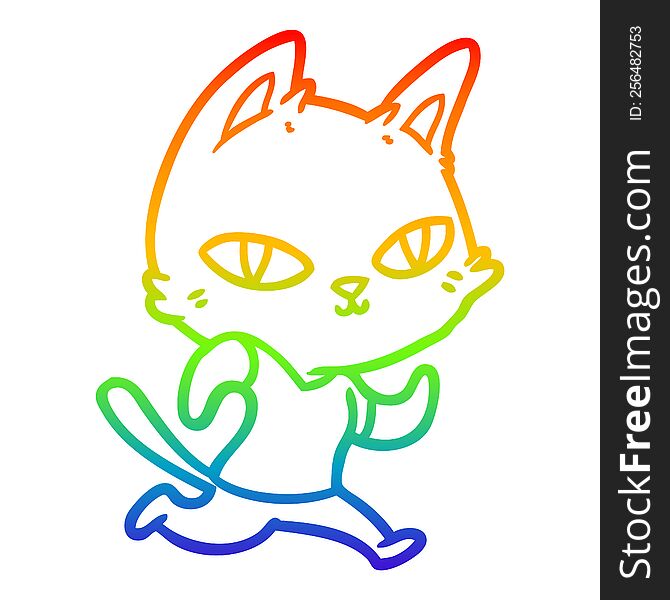 Rainbow Gradient Line Drawing Cartoon Cat Running