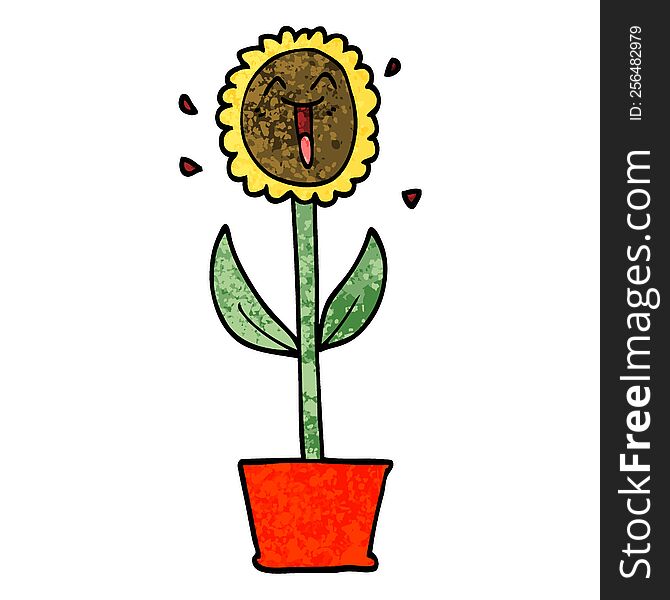 Grunge Textured Illustration Cartoon Flower In Pot